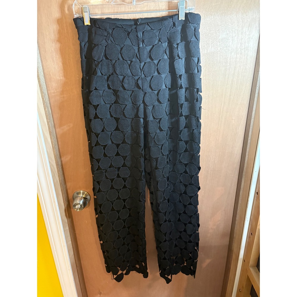 Stylewe Black Circle Applique Wide Leg Pants Women's Size M High Waist Elegant